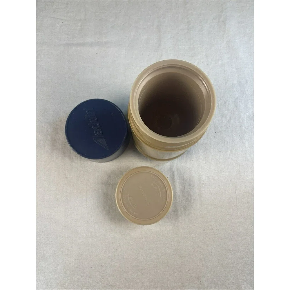 Aladdin Wide Mouth Thermos Vintage Blue & Tan 1 Pint Inner Safety Shield